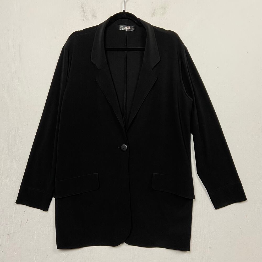 Sympli Womens Jacket Black Stretch Knit Lagenlook Minimalist Blazer Coat Size 14